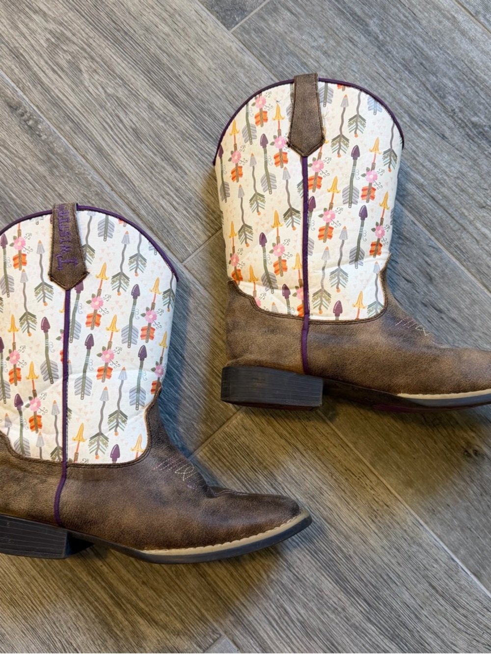 M&F Western Products Twister Cowgirl Boots Girls Size 2 Leather Square Toe Boot